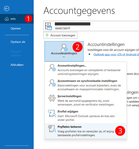 Info > Accountinstellingen > Profielen beheren